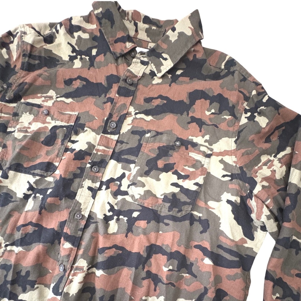 Goodfellow Co Camo Long Sleeve Button Up Shirt Mens XL Brown Green Camouflage